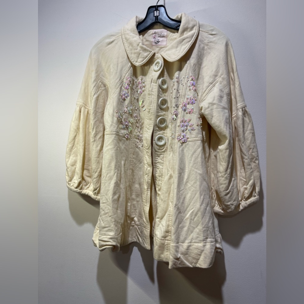 Free People Women’s Vintage Cream Detailed Collared Cardigan Size 0